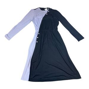 VTG Two Tone Black Lavender Midi Shirt Dress Asymmetrical Long Sleeve 14 Retro